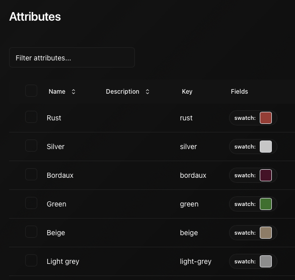 Attribute values and swatches in the Enad PIM
